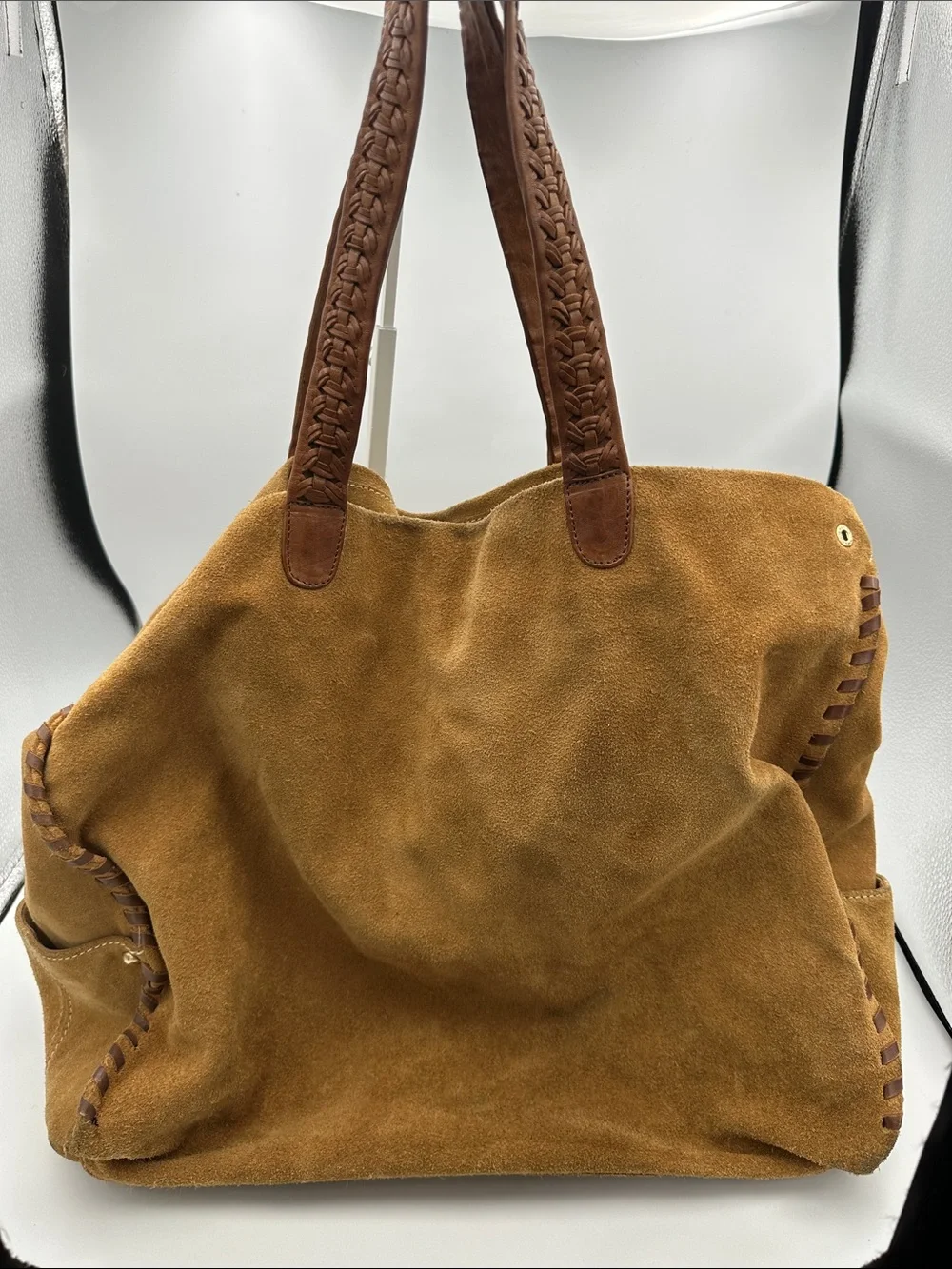 Massimo Dutti Large Suede  Bag with Woven Handles